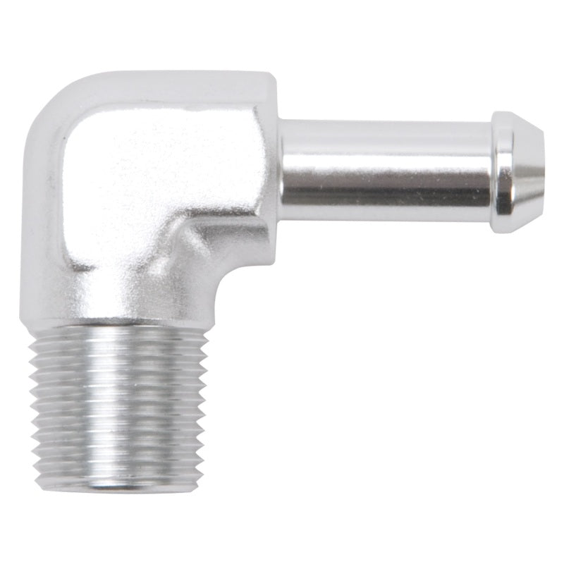 Edelbrock Hose End 90-Deg 3/8In NPT to 3/8In Barb Clear Anodize Edelbrock Fittings