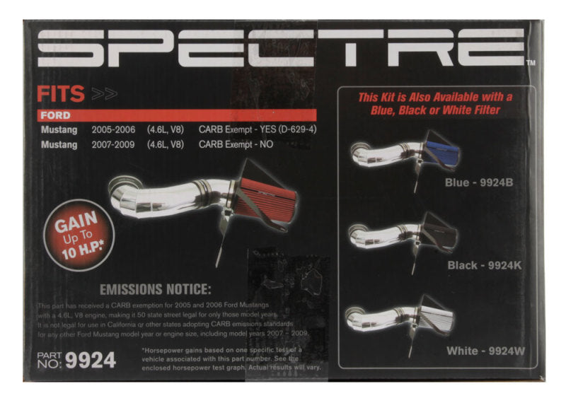 Spectre 05-09 Ford Mustang GT V8-4.6L F/I Air Intake Kit - Polished w/Red Filter Spectre Cold Air Intakes
