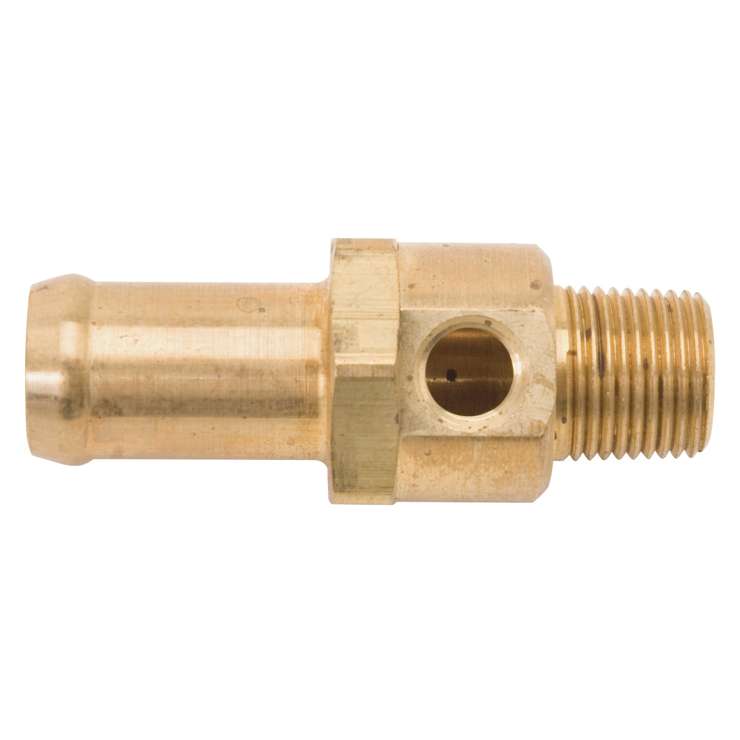 3/8" NPT x 17MM Smooth Hose Adapter, 1/8" NPT Female Side Port, Gold Finish