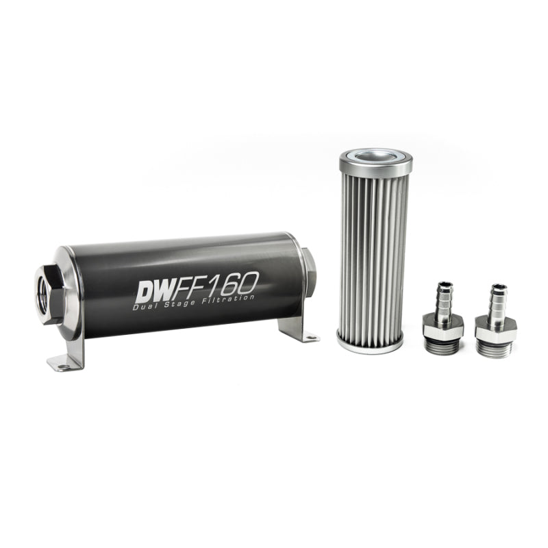 DeatschWerks Stainless Steel 3/8in 5 Micron Universal Inline Fuel Filter Housing Kit (160mm) DeatschWerks Fuel Filters