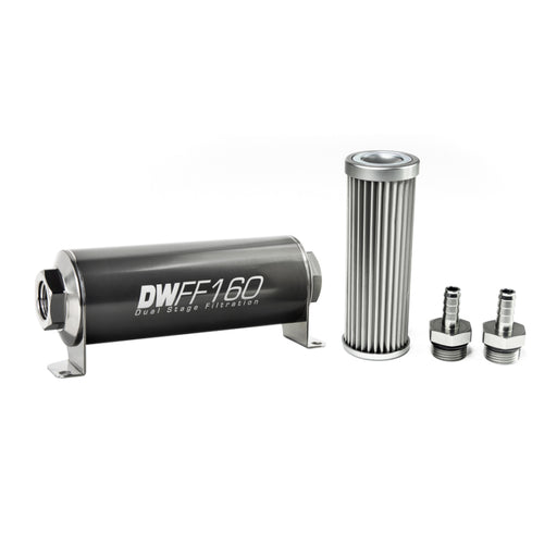 DeatschWerks Stainless Steel 3/8in 5 Micron Universal Inline Fuel Filter Housing Kit (160mm) DeatschWerks Fuel Filters