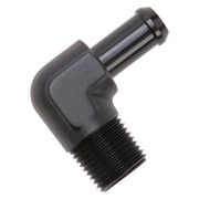 Edelbrock Hose End 90-Deg 1/2In NPT to 1/2In Barb Black Anodize Edelbrock Fittings