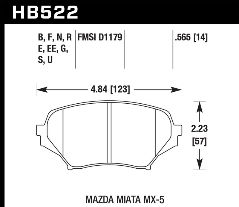 Hawk 2015 Mazda MX-5 Miata 2.0L 25th Anniversary Edition OE Incl.Clips Front ER-1 Brake Pads Hawk Performance Brake Pads - Racing