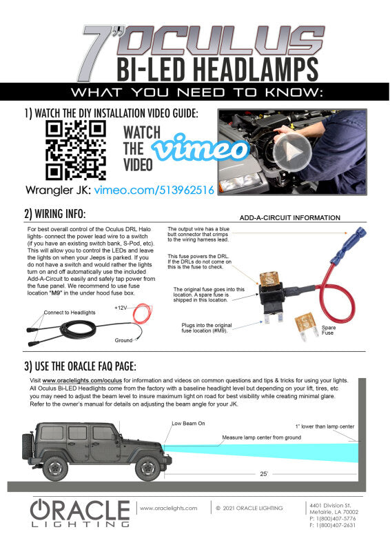 Oracle Oculus 7in Bi-LED Projector Headlights for Jeep Wrangler JK - 6000K ORACLE Lighting Headlights