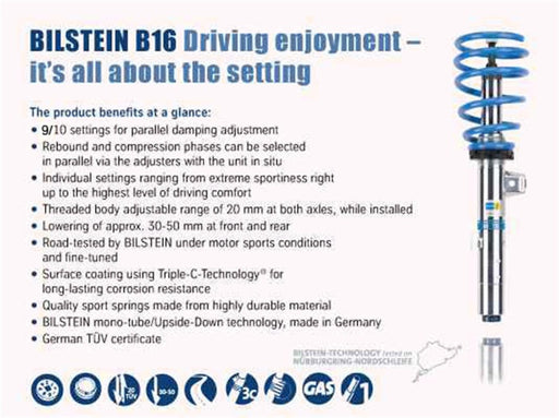 Bilstein B16 15-17 Ford Mustang GT V8 Front and Rear Performance Suspension System Bilstein Coilovers