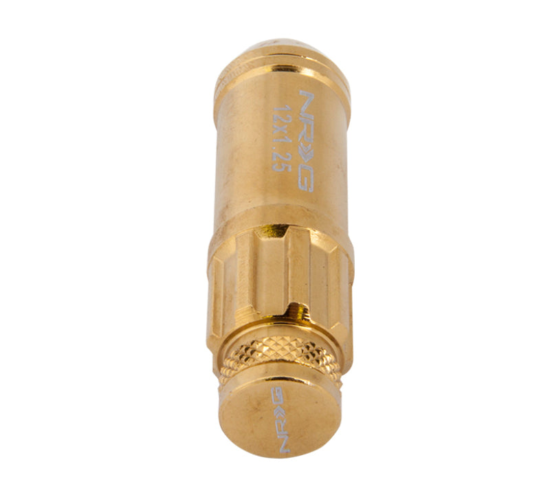 NRG 700 Series M12 X 1.25 Steel Lug Nut w/Dust Cap Cover Set 21 Pc w/Locks & Socket - Chrome Gold NRG Lug Nuts
