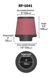 K&N Round Tapered Universal Air Filter 6 inch Flange 7 1/2 inch Base 5 inch Top 7 1/2 inch Height K&N Engineering Air Filters - Universal Fit