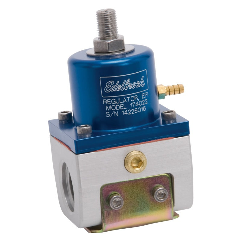 Edelbrock Fuel Pressure Regulator EFI 180 GPH 35-90 PSI -10In/Out -6 Return Blue/Clear Edelbrock Fuel Pressure Regulators