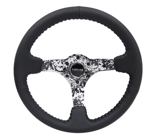 NRG Reinforced Steering Wheel (350mm / 3in. Deep) Blk Leather w/Hydrodipped Digi-Camo Spokes NRG Steering Wheels
