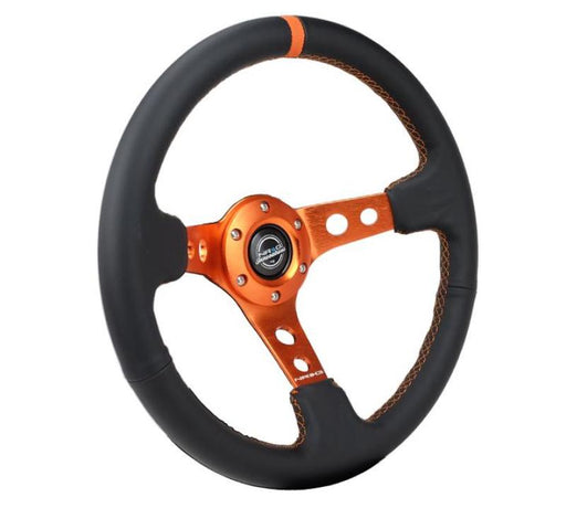 NRG Reinforce Steering Wheel (350mm / 3in. Deep) Blk Leather, Orange Center Mark w/ Orange Stitching NRG Steering Wheels