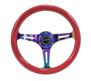 NRG Classic Wood Grain Steering Wheel (350mm) Red Grip w/Neochrome 3-Spoke Center NRG Steering Wheels