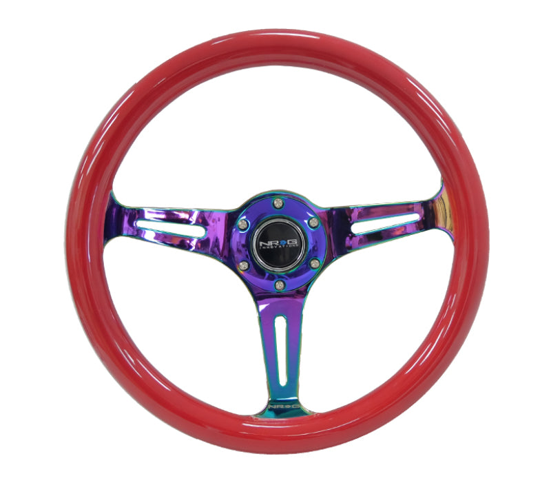 NRG Classic Wood Grain Steering Wheel (350mm) Red Grip w/Neochrome 3-Spoke Center NRG Steering Wheels
