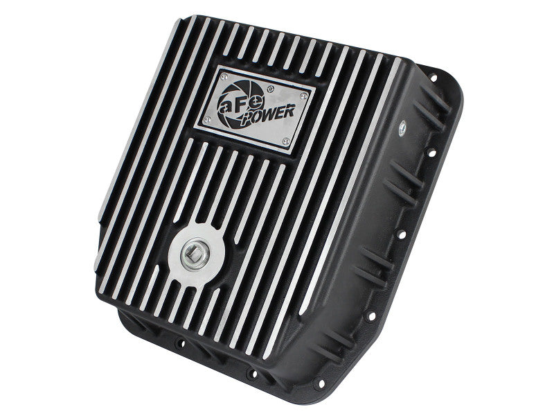 aFe POWER Transmission Pan Ford Trucks 80-92 (AOD Transmission)- Black w/ Machined Fins aFe Diff Covers