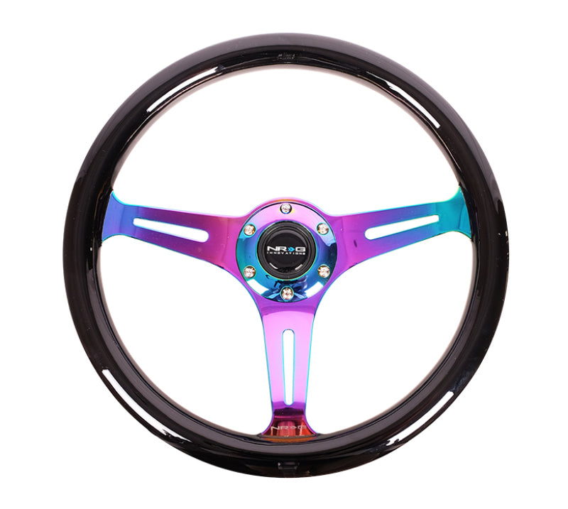 NRG Classic Wood Grain Steering Wheel (350mm) Black Paint Grip w/Neochrome 3-Spoke Center NRG Steering Wheels