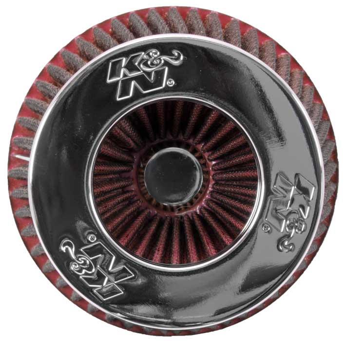 K&N Universal Air Filter Chrome Round Tapered Red - 4in Flange ID x 1.125in Flange Length x 5.5in H K&N Engineering Air Filters - Universal Fit