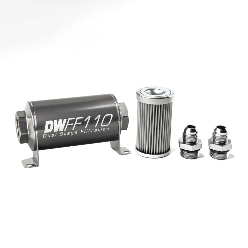 DeatschWerks Stainless Steel 8AN 10 Micron Universal Inline Fuel Filter Housing Kit (110mm) DeatschWerks Fuel Filters
