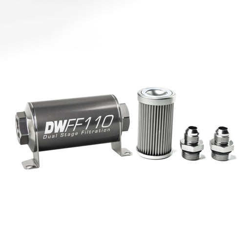 DeatschWerks Stainless Steel 8AN 10 Micron Universal Inline Fuel Filter Housing Kit (110mm) DeatschWerks Fuel Filters