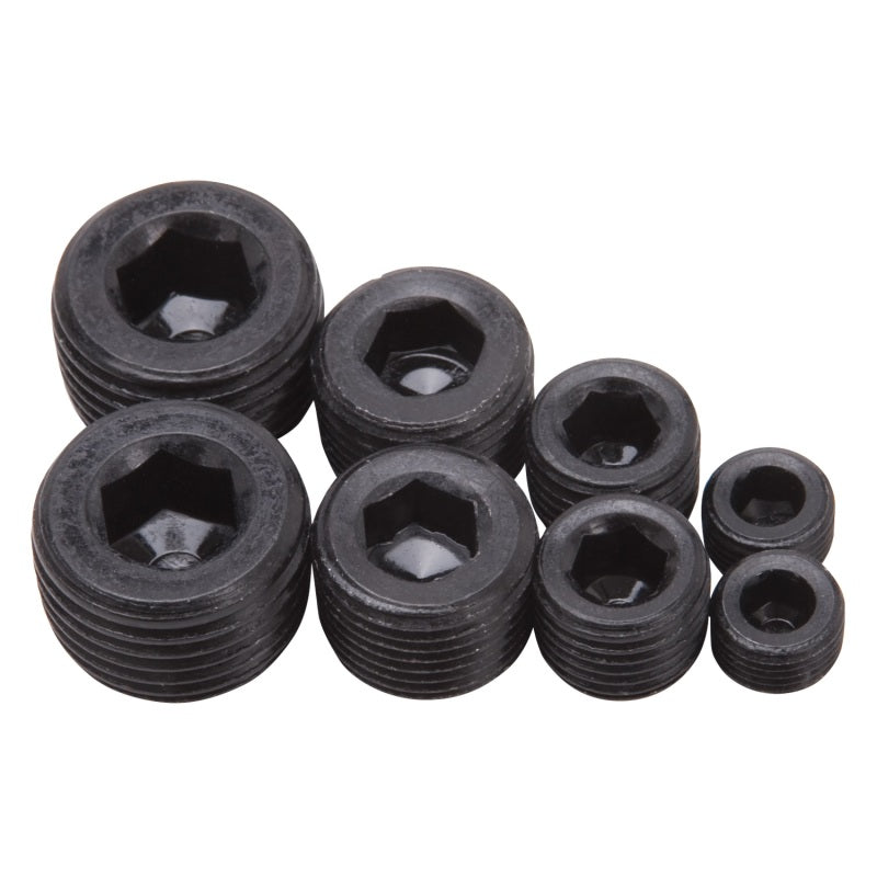 Edelbrock Fittings Pipe Plug Kit Internal Allen Head 1/8In 1/4In 3/8In 1/2In NPT Set of 8 Black Edelbrock Fittings