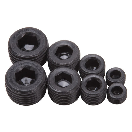 Edelbrock Fittings Pipe Plug Kit Internal Allen Head 1/8In 1/4In 3/8In 1/2In NPT Set of 8 Black Edelbrock Fittings