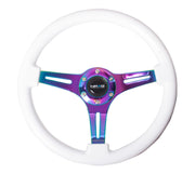 NRG Classic Wood Grain Steering Wheel (350mm) White Paint Grip w/Neochrome 3-Spoke Center NRG Steering Wheels