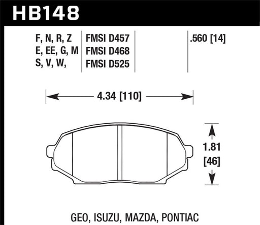 Hawk 90-93 Mazda Miata 1.6L Base Front ER-1 Brake Pads Hawk Performance Brake Pads - Racing