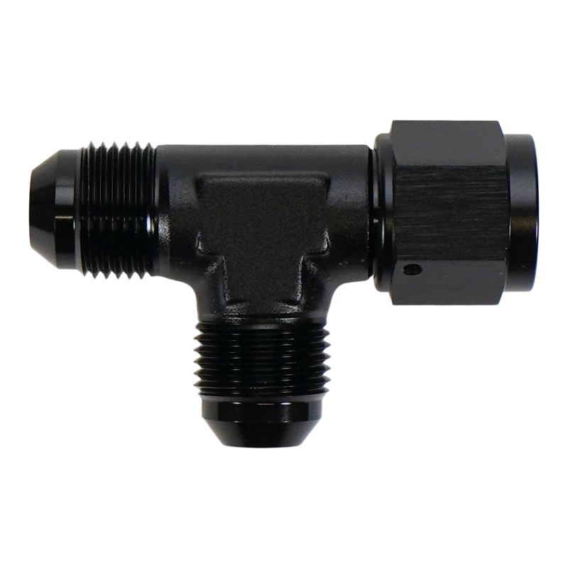 DeatschWerks 8AN Male Flare to Female Flare Swivel Tee on Straight DeatschWerks Fittings