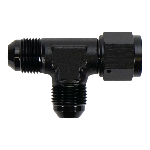 DeatschWerks 8AN Male Flare to Female Flare Swivel Tee on Straight DeatschWerks Fittings