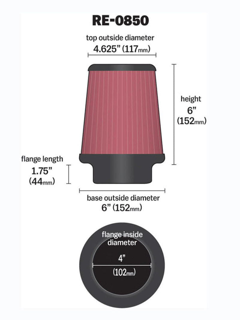 K&N Universal Air Filter (4in. Flange / 6in. Base OD / 4-5/8in. Top OD / 6in. Height) K&N Engineering Air Filters - Universal Fit
