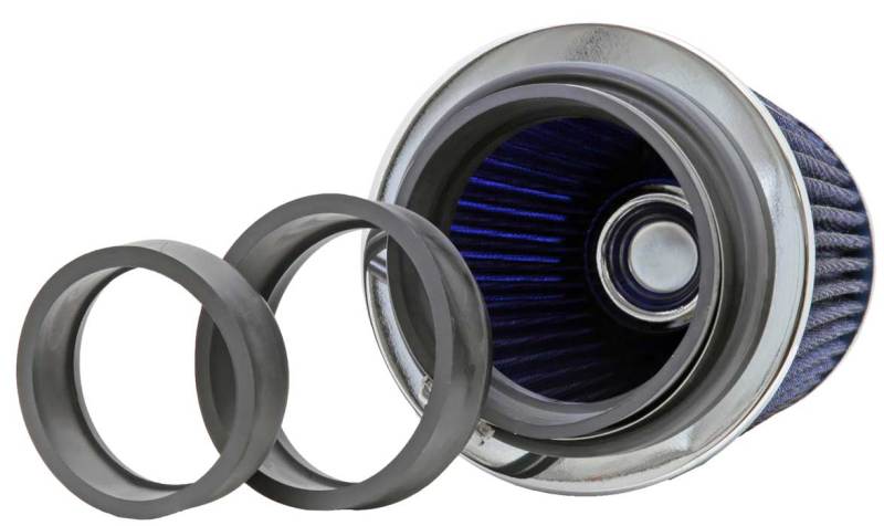 K&N Universal Air Filter Chrome Round Tapered Blue - 4in Flange ID x 1.125in Flange Length x 5.5in H K&N Engineering Air Filters - Universal Fit