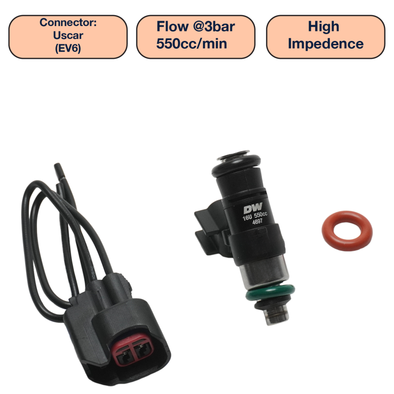 DeatschWerks Universal 550cc Single Fuel Injector / 34mm Length / 14mm O-Ring Seals DeatschWerks Fuel Injectors - Single