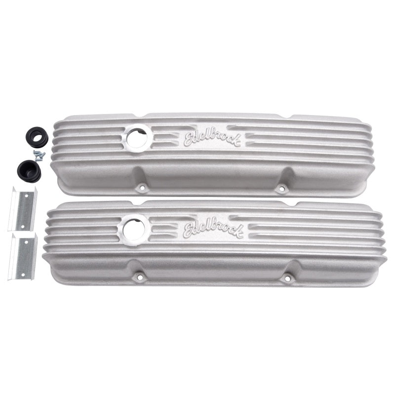 Edelbrock Valve Cover Classic Series Chevrolet 1959-1986 262-400 CI V8 w/ Breather Holes Satin Edelbrock Valve Covers