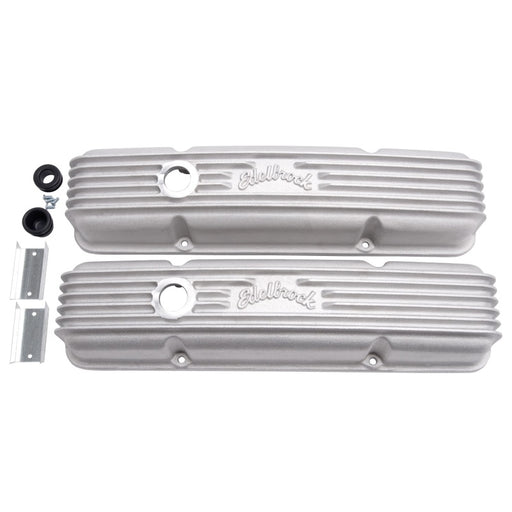 Edelbrock Valve Cover Classic Series Chevrolet 1959-1986 262-400 CI V8 w/ Breather Holes Satin Edelbrock Valve Covers