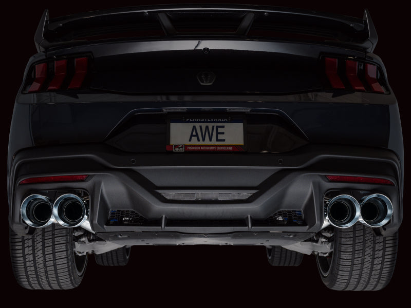 AWE 2024 Ford Mustang Dark Horse S650 RWD Track Edition Cat-Back Exhaust w/ Quad Chrome Silver Tips AWE Tuning Catback