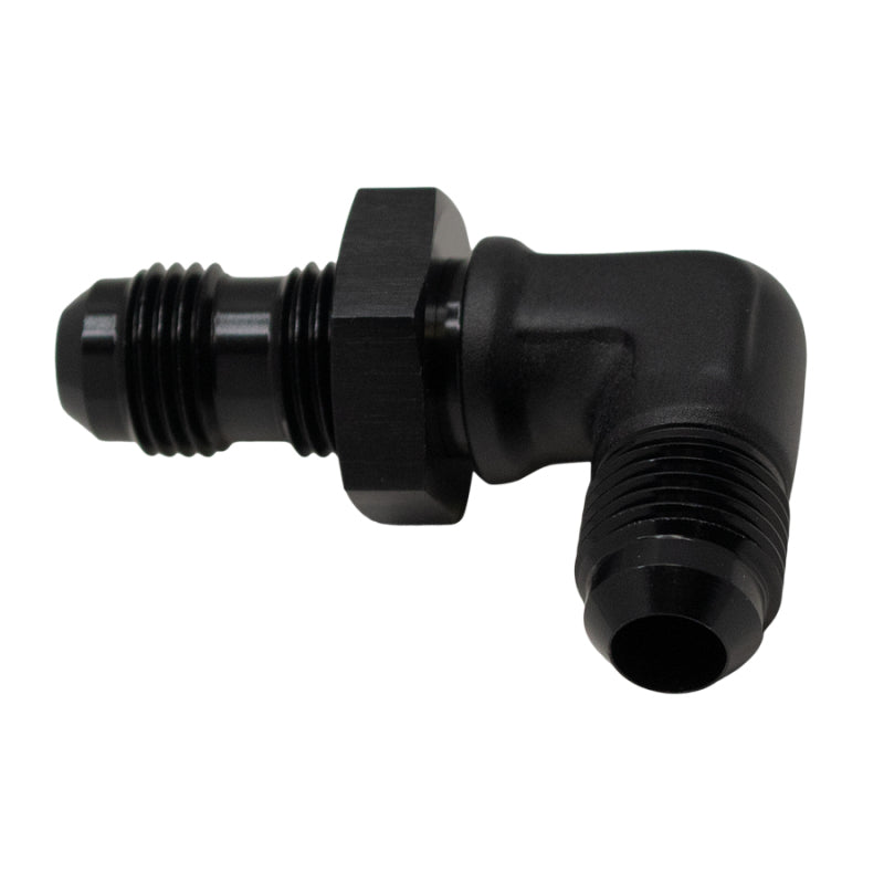 DeatschWerks 6AN Male Flare to 6AN Male Flare Bulkhead Adapter 90-Degree - Anodized Matte Black DeatschWerks Fittings