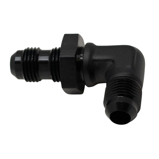 DeatschWerks 6AN Male Flare to 6AN Male Flare Bulkhead Adapter 90-Degree - Anodized Matte Black DeatschWerks Fittings