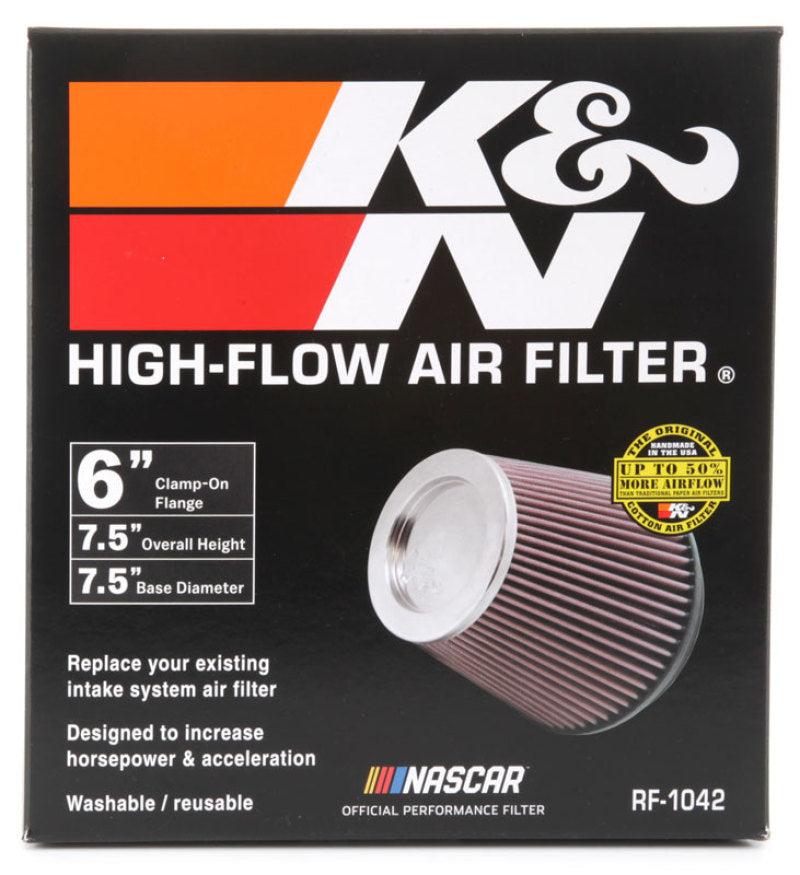 K&N Round Tapered Universal Air Filter 6in Flange ID x 7.5in Base OD x 5in Top OD x 6.5in Height K&N Engineering Air Filters - Universal Fit
