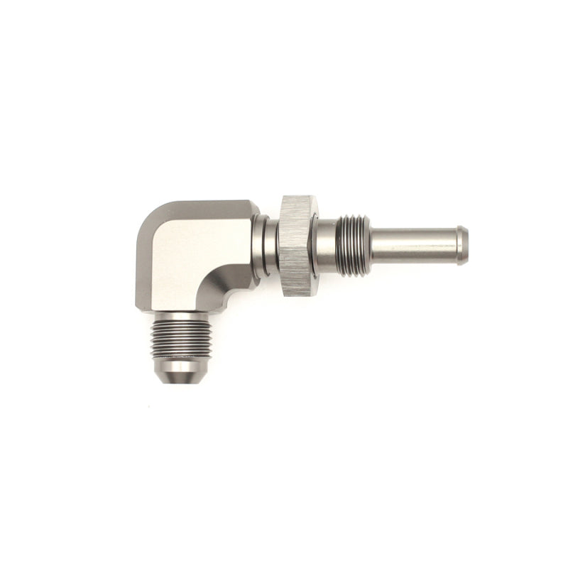 DeatschWerks 6AN Male Flare To 5/16in. Male Barb Bulkhead Adapter 90-Degree (Incl. Nut) DeatschWerks Fittings