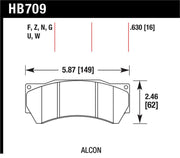 Hawk Performance Alcon Mono 6, Model 4497 DTC-70 Race Brake Pads Hawk Performance Brake Pads - Racing