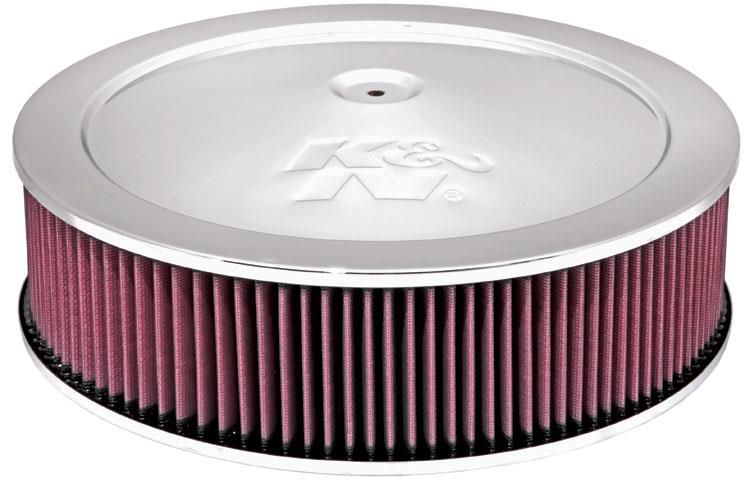 K&N 14in Red Custom Air Cleaner Assembly - 5.125in ID x 14in OD x 3.75in H x 1.25in Drop Base K&N Engineering Carburetor Air Cleaners