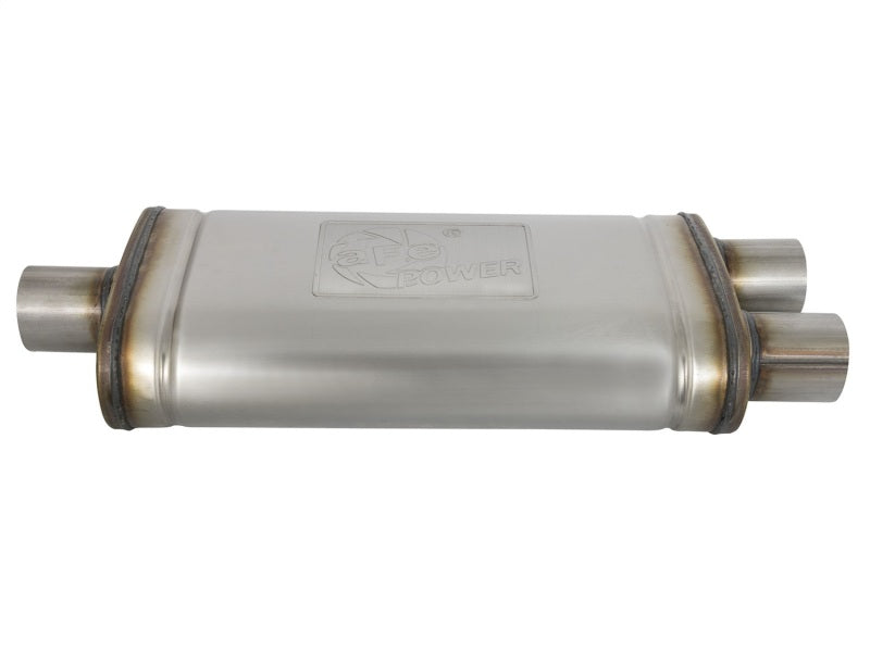 aFe MACHForce XP SS Muffler 2.5in Center Inlet / 2.5in Dual Outlets 18in L x 9in W x 4in H Body aFe Muffler