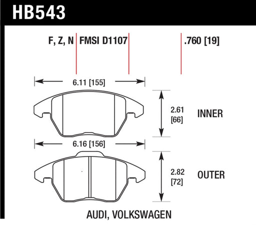 Hawk 06-11 Audi A3 2.0L Base Front ER-1 Brake Pads Hawk Performance Brake Pads - Racing