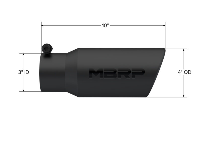 MBRP Universal Tip 4in OD 3in Inlet 10in Length Angled Rolled End Black MBRP Tips