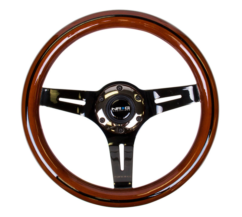 NRG Classic Wood Grain Steering Wheel (310mm) Dark Wood & Black Line Inlay w/Blk Chrome 3-Spoke Ctr. NRG Steering Wheels