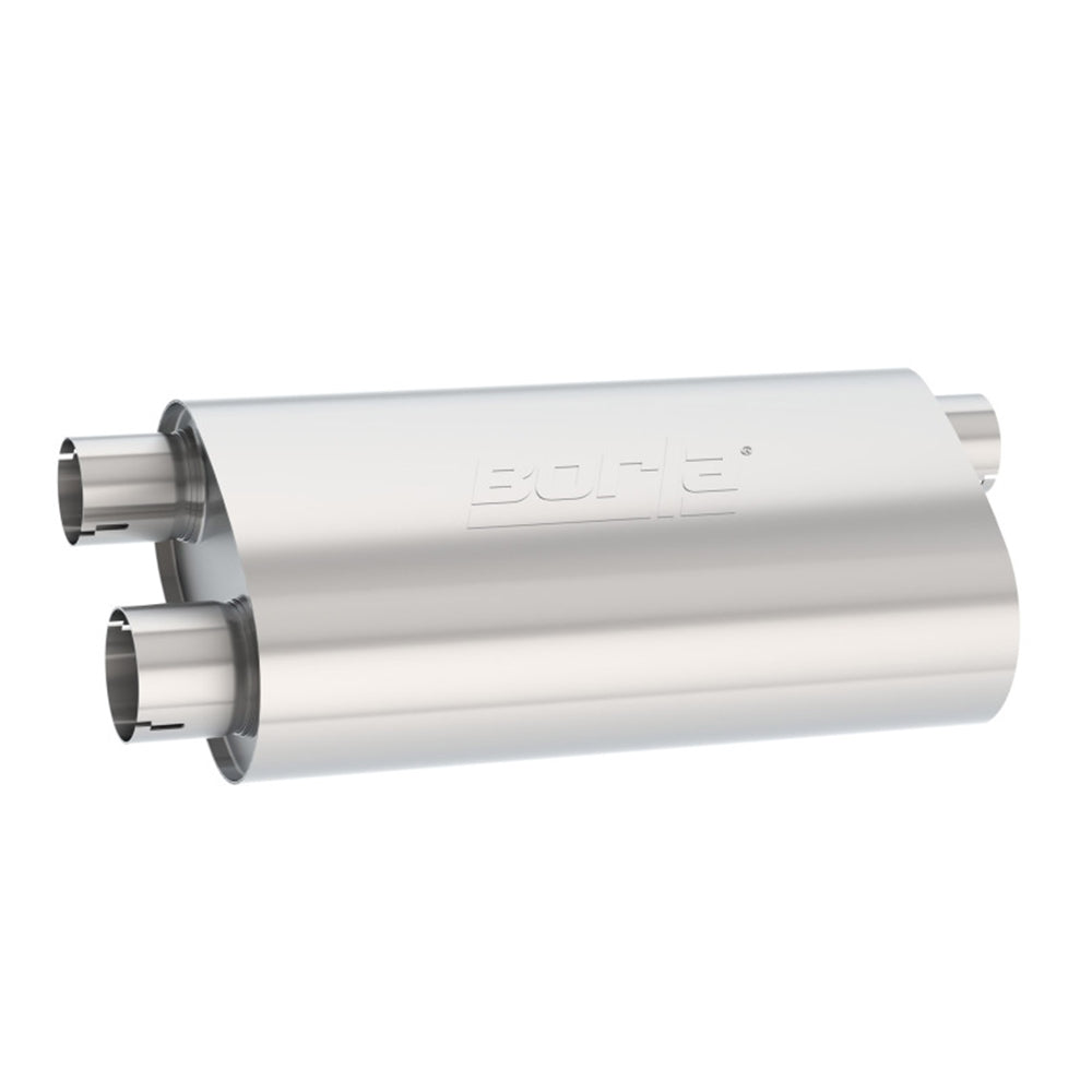 Borla Universal Pro-XS Muffler Oval 3in Inlet/ 2.5in Dual Outlet Transverse Flow Notched Muffler 400499