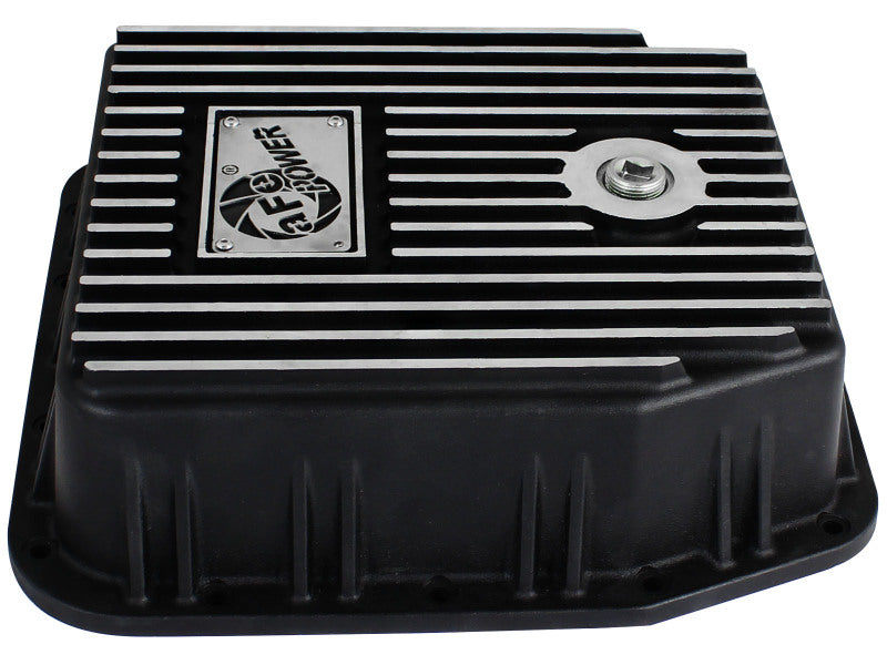 aFe POWER Transmission Pan Ford Trucks 80-92 (AOD Transmission)- Black w/ Machined Fins aFe Diff Covers