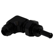 DeatschWerks 8AN Male Flare to 5/16in Male Barb Bulkhead Adapter 90-Degree - Anodized Matte Black DeatschWerks Fittings