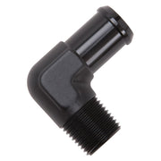 Edelbrock Hose End 90-Deg 1/2In NPT to 3/4In Barb Black Anodize Edelbrock Fittings