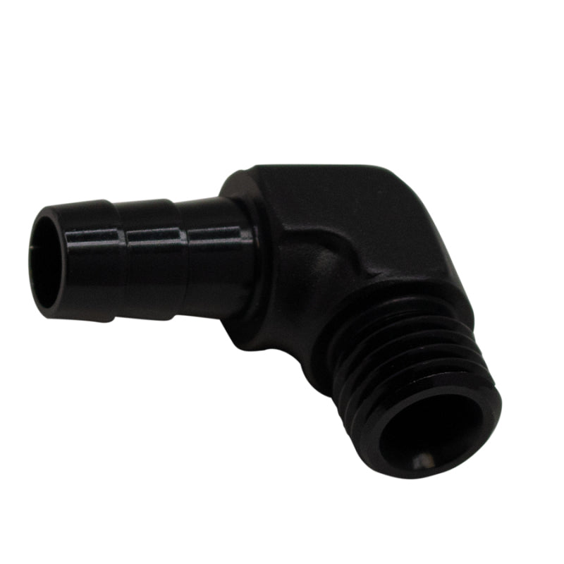 DeatschWerks Metric M12 to 3/8in Hose Barb 90-Degree Fitting w/ Venturi Port - Anodized Matte Black DeatschWerks Fittings