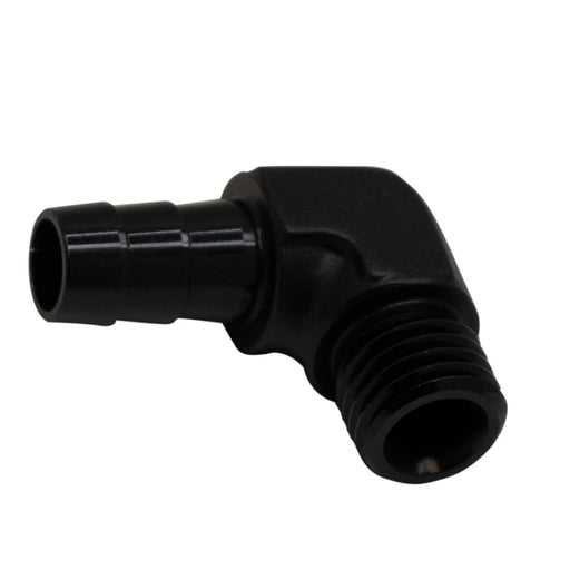 DeatschWerks Metric M12 to 3/8in Hose Barb 90-Degree Fitting w/ Venturi Port - Anodized Matte Black DeatschWerks Fittings