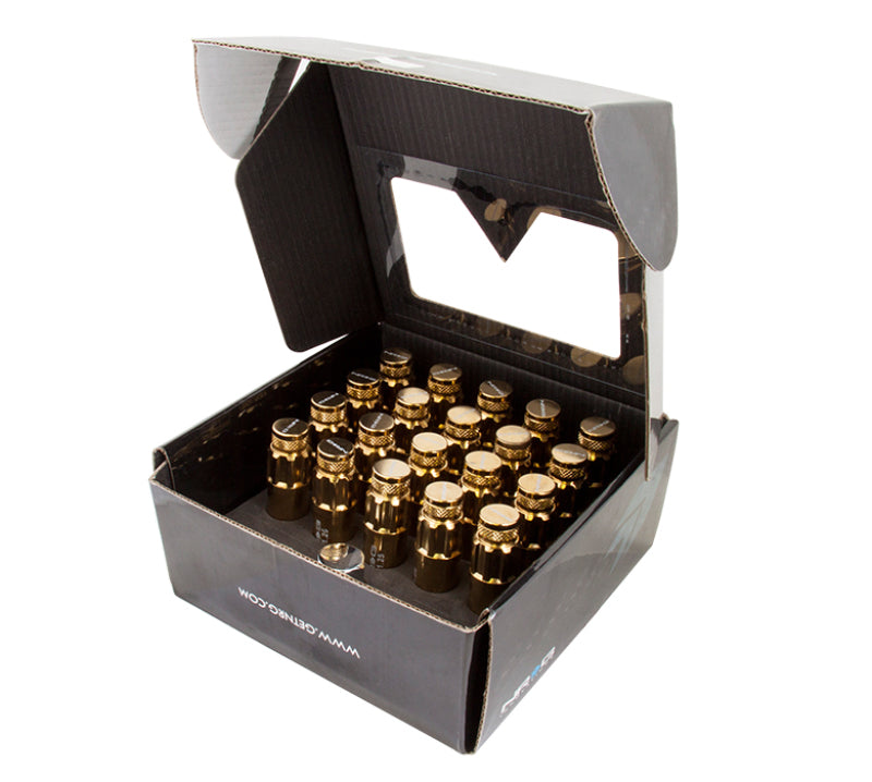 NRG 700 Series M12 X 1.5 Steel Lug Nut w/Dust Cap Cover Set 21 Pc w/Locks & Socket - Chrome Gold NRG Lug Nuts